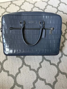 Coach Men’s Croc-Embossed Leather Briefcase in Navy